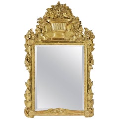 French Louis XVI Period, Giltwood Front Top Mirror, circa 1780