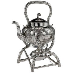 Vintage Chinese Export Solid Silver Kettle, Hong Kong, Kwan Hing, circa 1900