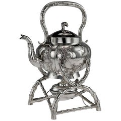 Antique Chinese Export Solid Silver Kettle, Hong Kong, Kwan Hing, circa 1900