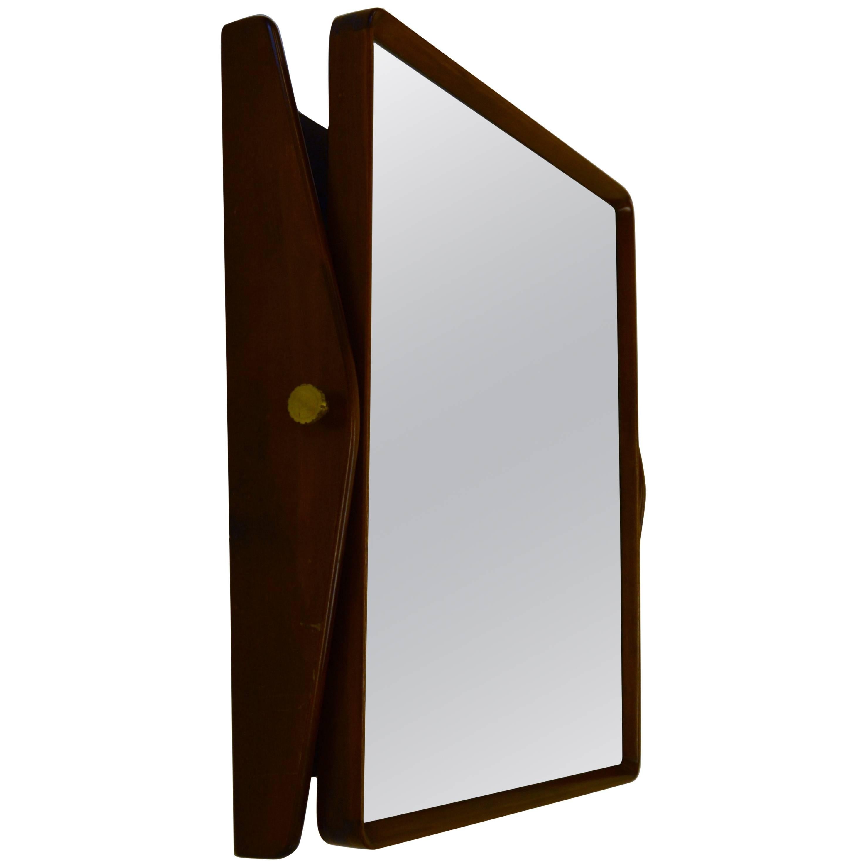 Adjustable Vintage Mahogany Wall or Able Mirror with Brass Fittings For Sale