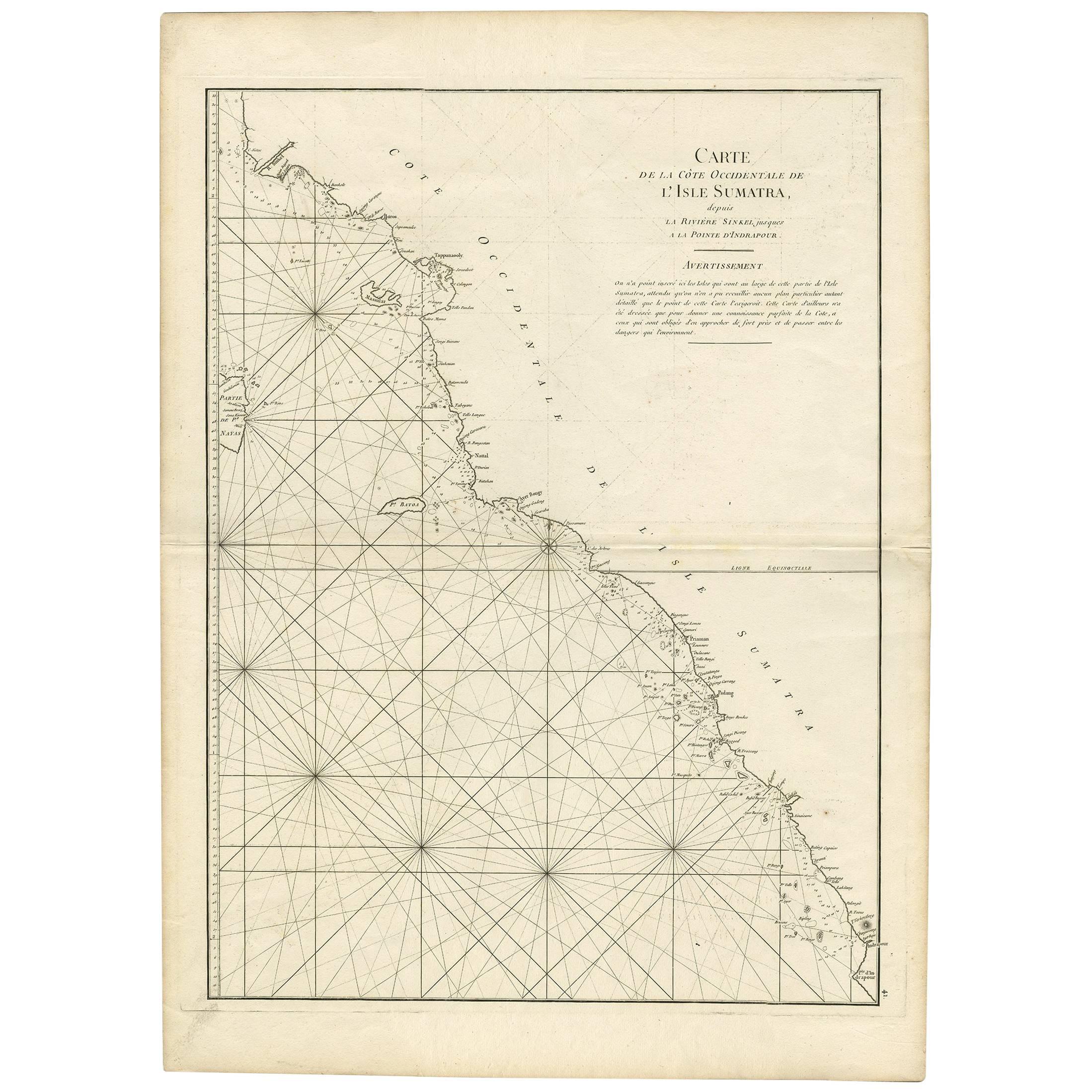 Antique Coastal Map of West Sumatra 'Indonesia' by J. Mannevillette, 1745 For Sale