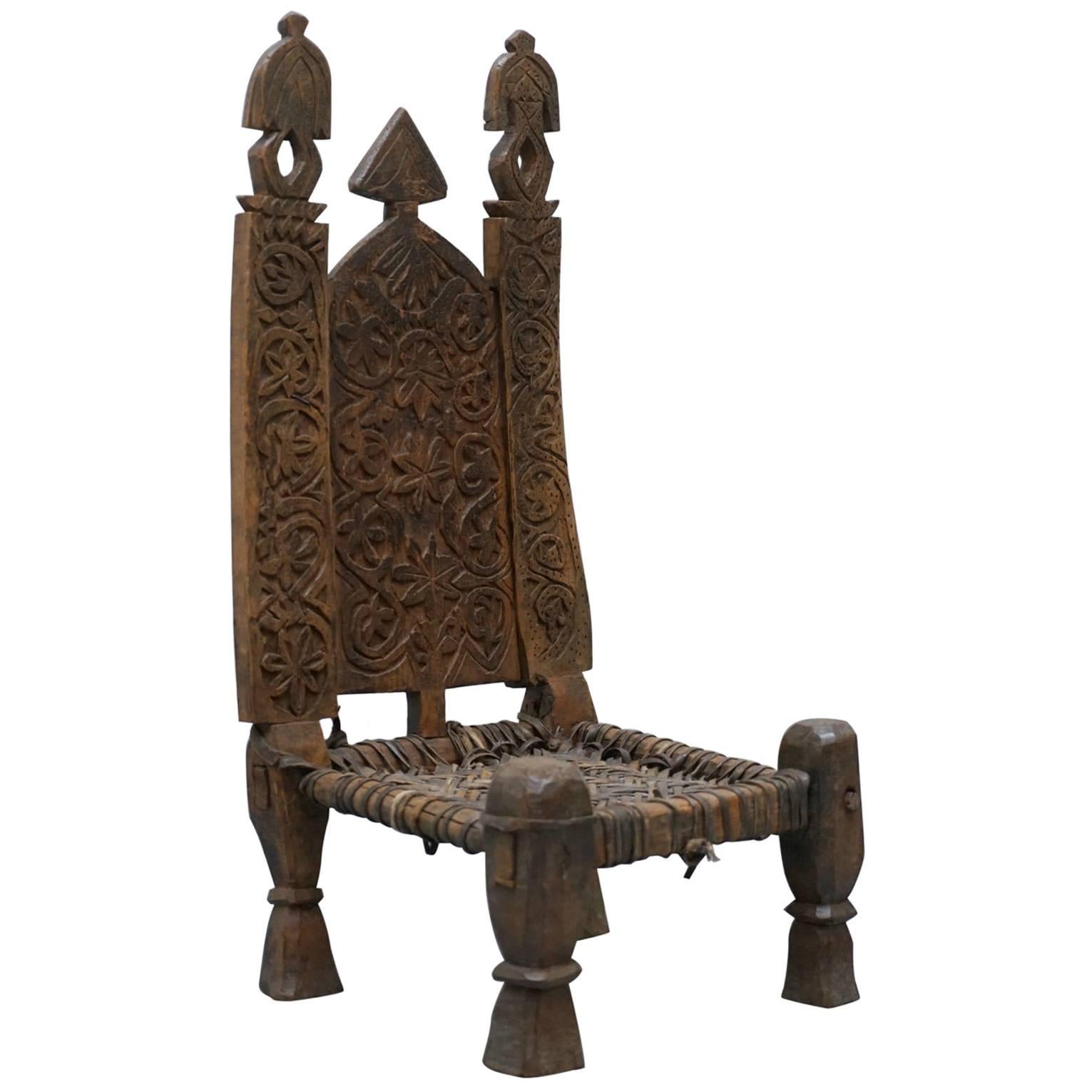 Handmade Oriental Vintage Cedar Wood Afgan Chair Nuristan Afghani, circa 1820