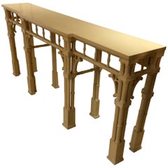 Elegant Long and Narrow Painted Faux Bamboo and Wood Console Table