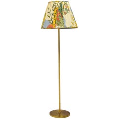 Swedish Floor Lamp with Uplight Made from Brass and White Metal