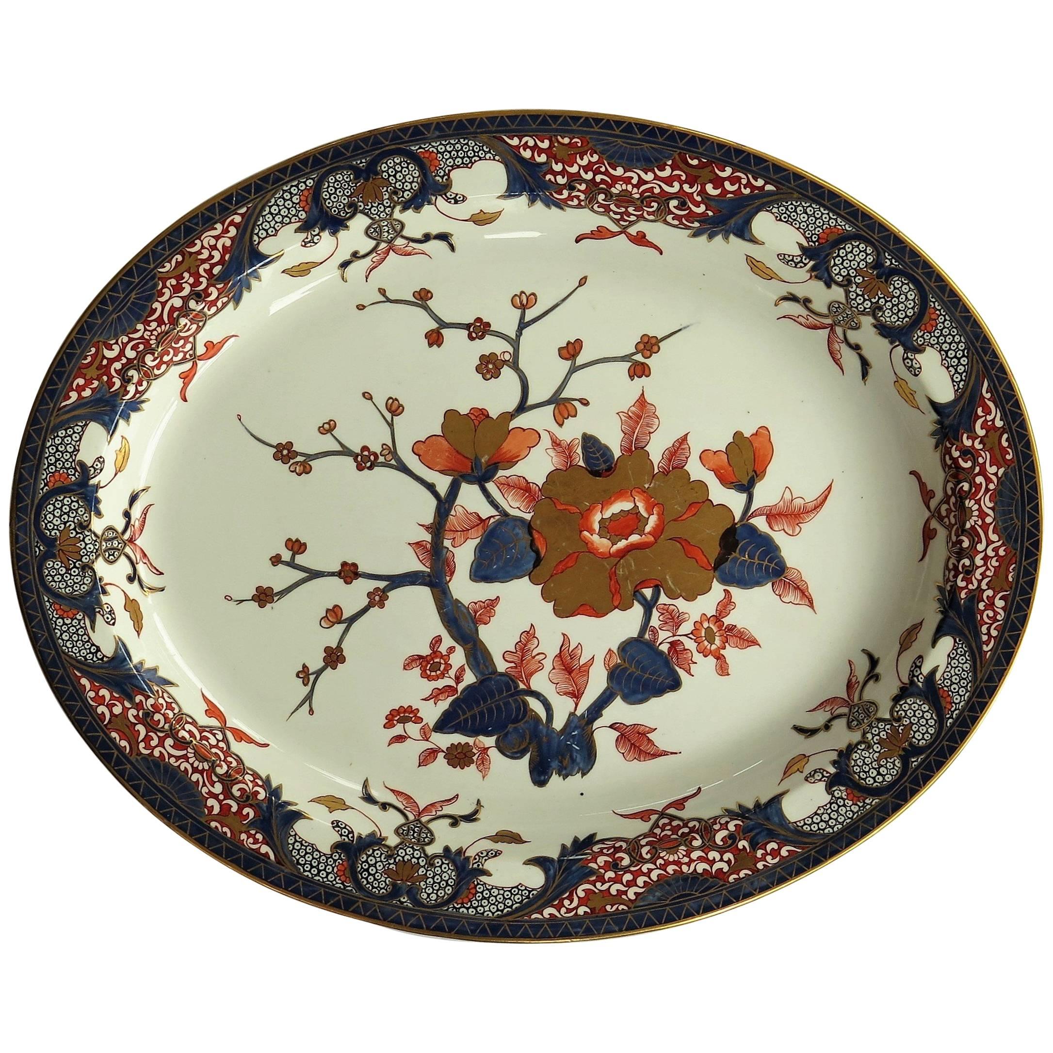18th Century Derby Porcelain Large Platter Old Japan Pattern, Puce Mark Ca 1790
