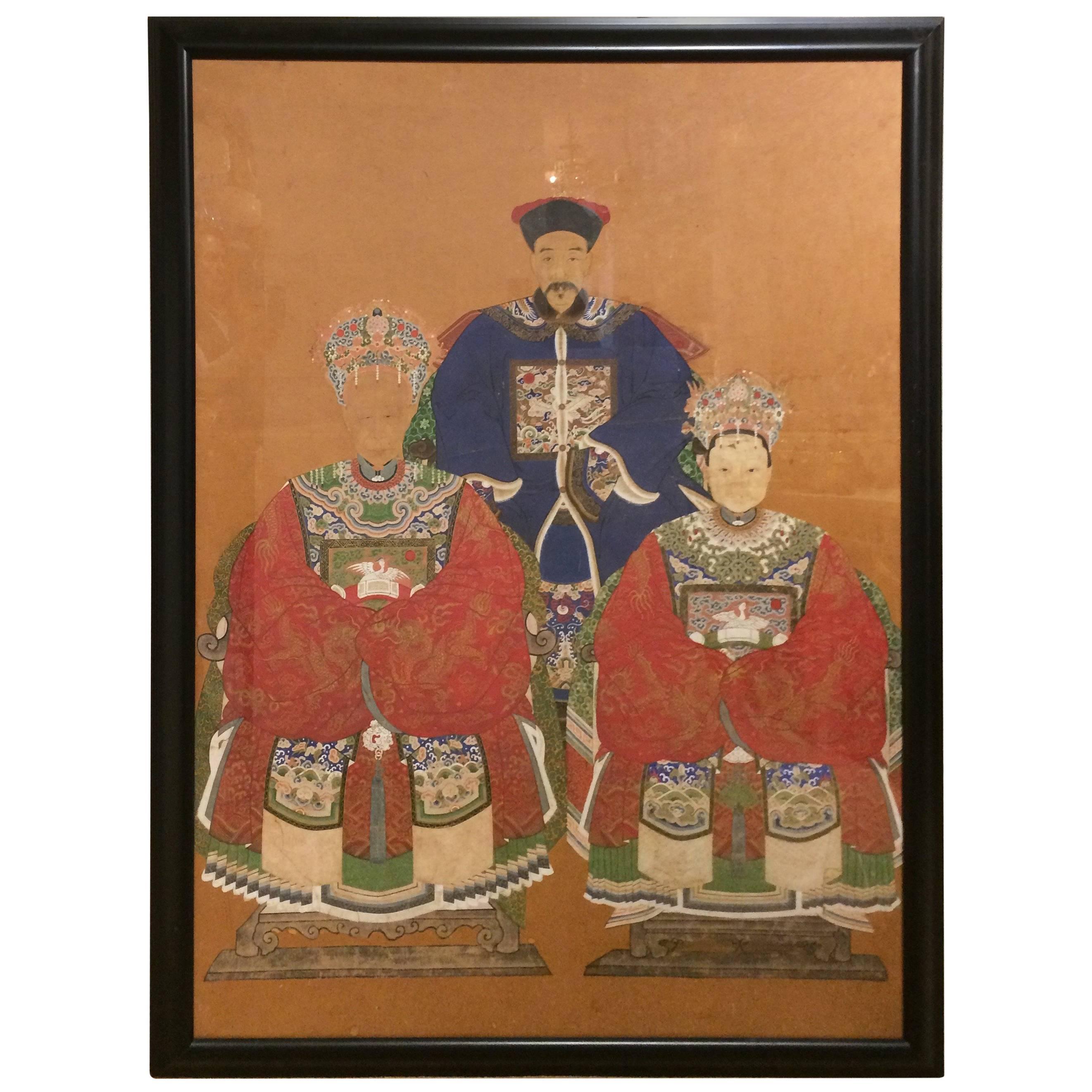 Superb Very Large Finely Rendered Chinese Antique Ancestral Portrait 