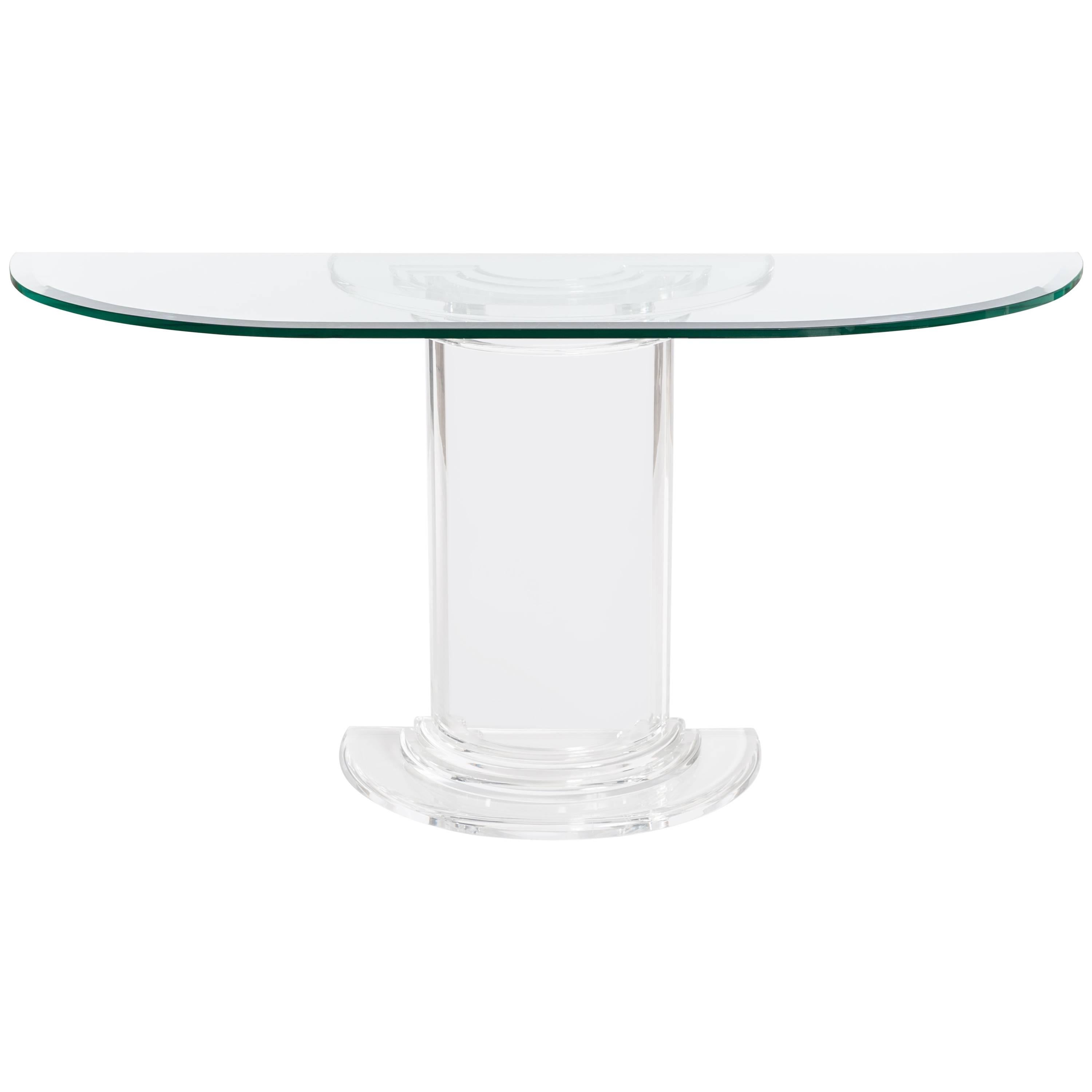 Midcentury Italian Plexiglass Console Table with Crystal Glass Table Top
