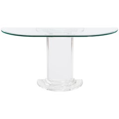 Retro Mid-Century Italian Plexiglass Console Table with Crystal Glass Table Top 1970s