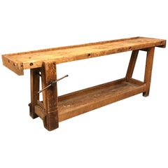 Antique French Industrial Workbench with Vice
