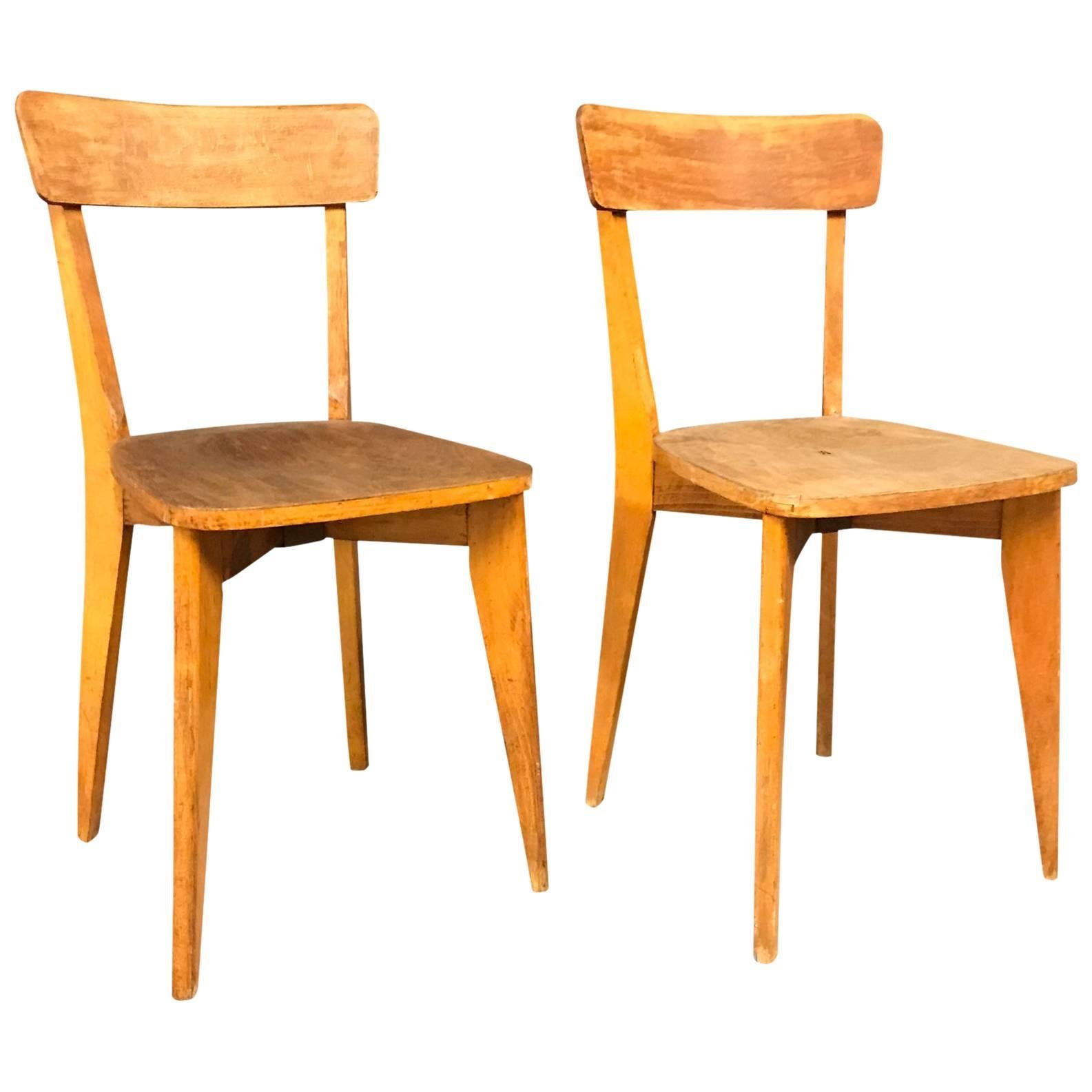 Set of Two Wooden Bistro Chairs For Sale