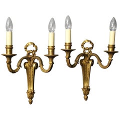French Pair of Gilded Bronze 19th Century Antique Wall Lights