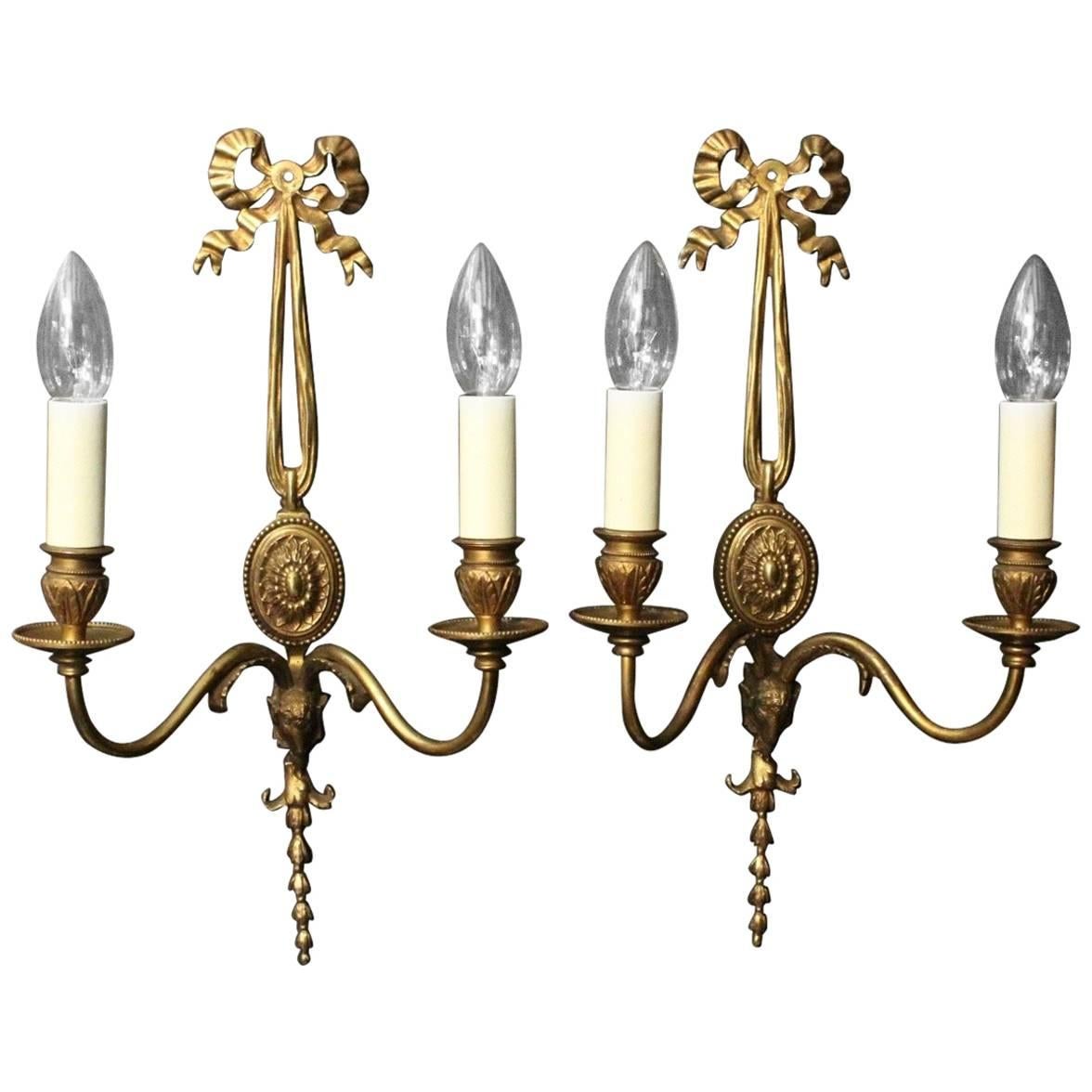 19th Century French Pair of Gilded Bronze Antique Wall Lights