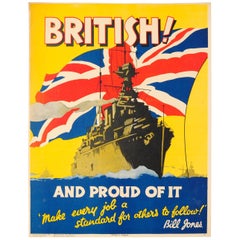 Original Antique 1928 Bill Jones Motivational Poster - British and Proud of It