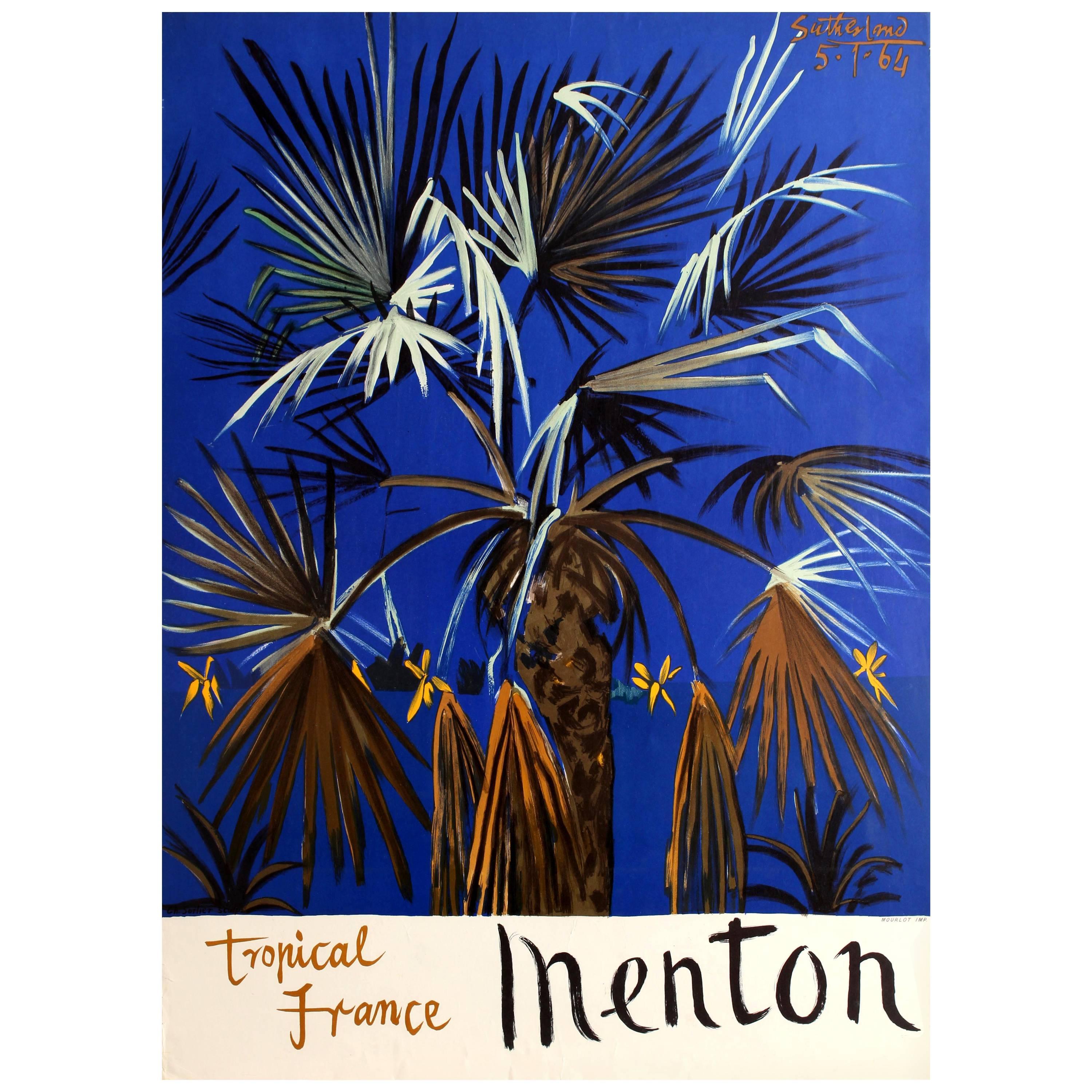 Original Vintage French Riviera Travel Poster Advertising Menton Tropical France