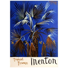 Original Retro French Riviera Travel Poster Advertising Menton Tropical France