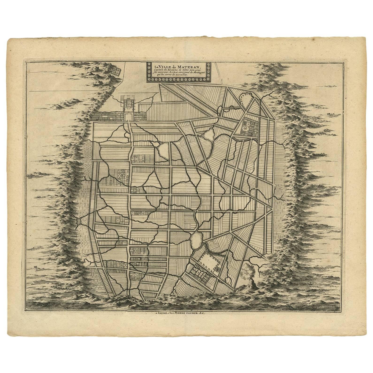 Carte ancienne de la ville de Materan (Indonésie) par P. van der Aa, vers 1725