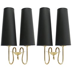 1950s Pair of Neoclassical Brass Sconces by Maison Arlus