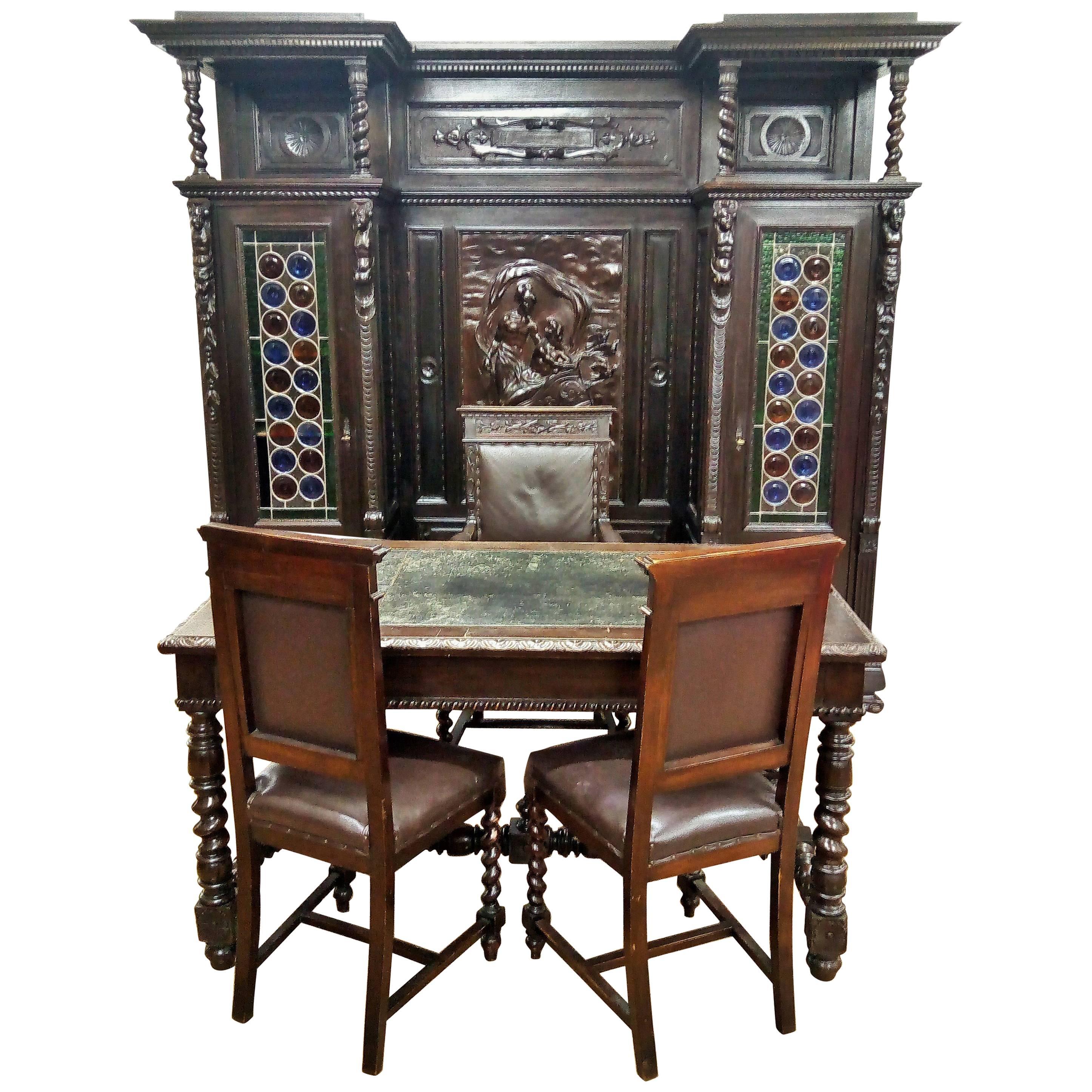 Italian 19th century carved notorial study furniture For Sale