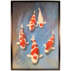 Oil Paint on Canvas Fish Aquatic Scenery Painting Signed by Paul Apps circa 1990