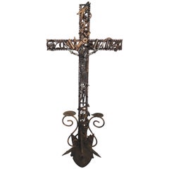 Vintage Industrial Style Cross with Candleholders