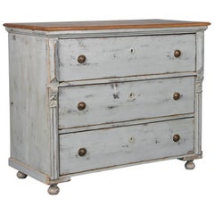 Large Antique Pine Chest of Drawers Painted Gray