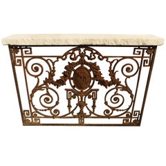 Cast Iron Gate Console Table with Limestone Top from France