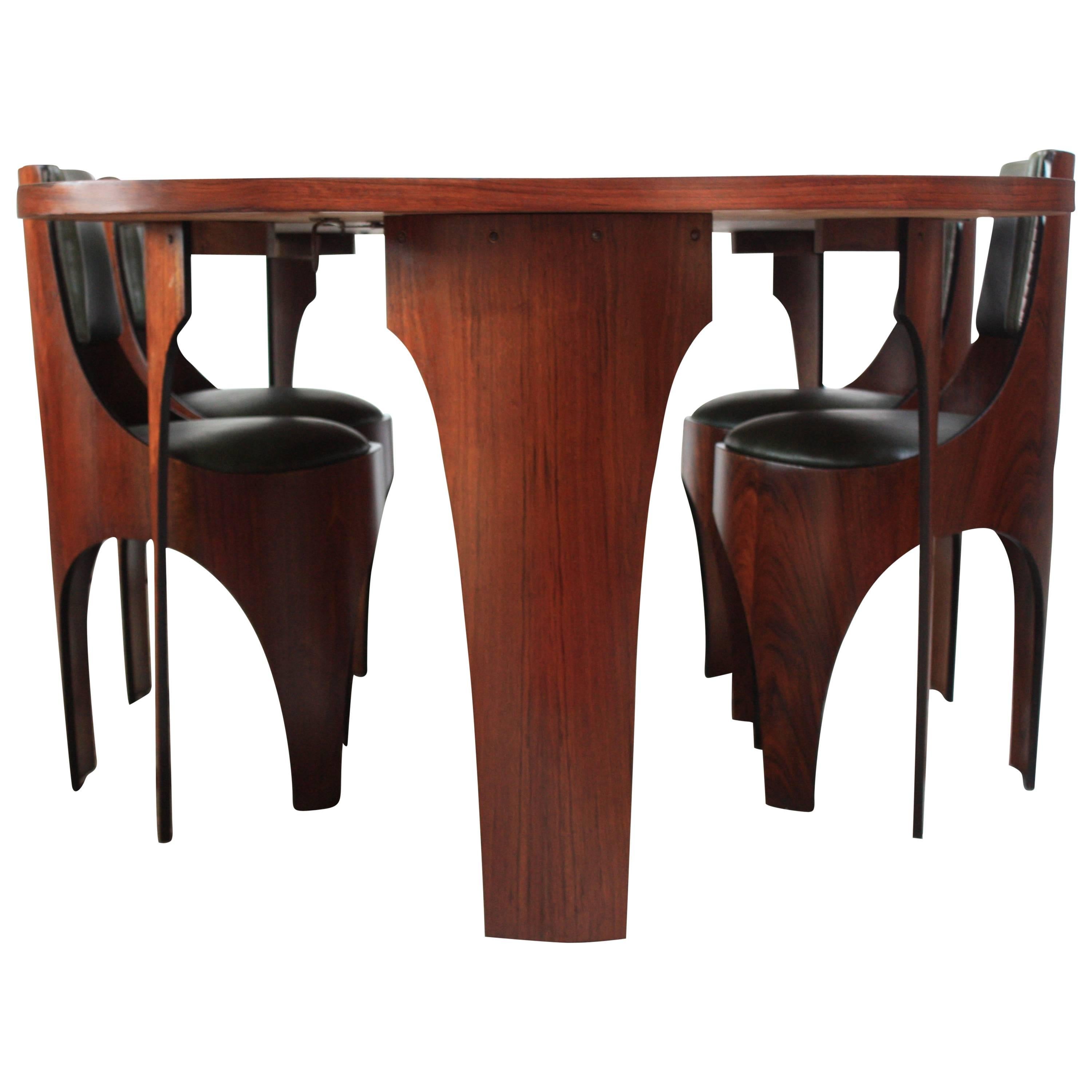 Henry Glass 'Cylindra' Walnut Extendable Dining Table and Four Chairs
