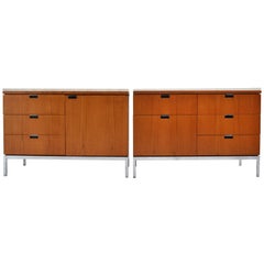 Florence Knoll Teak Credenzas with Travertine Tops