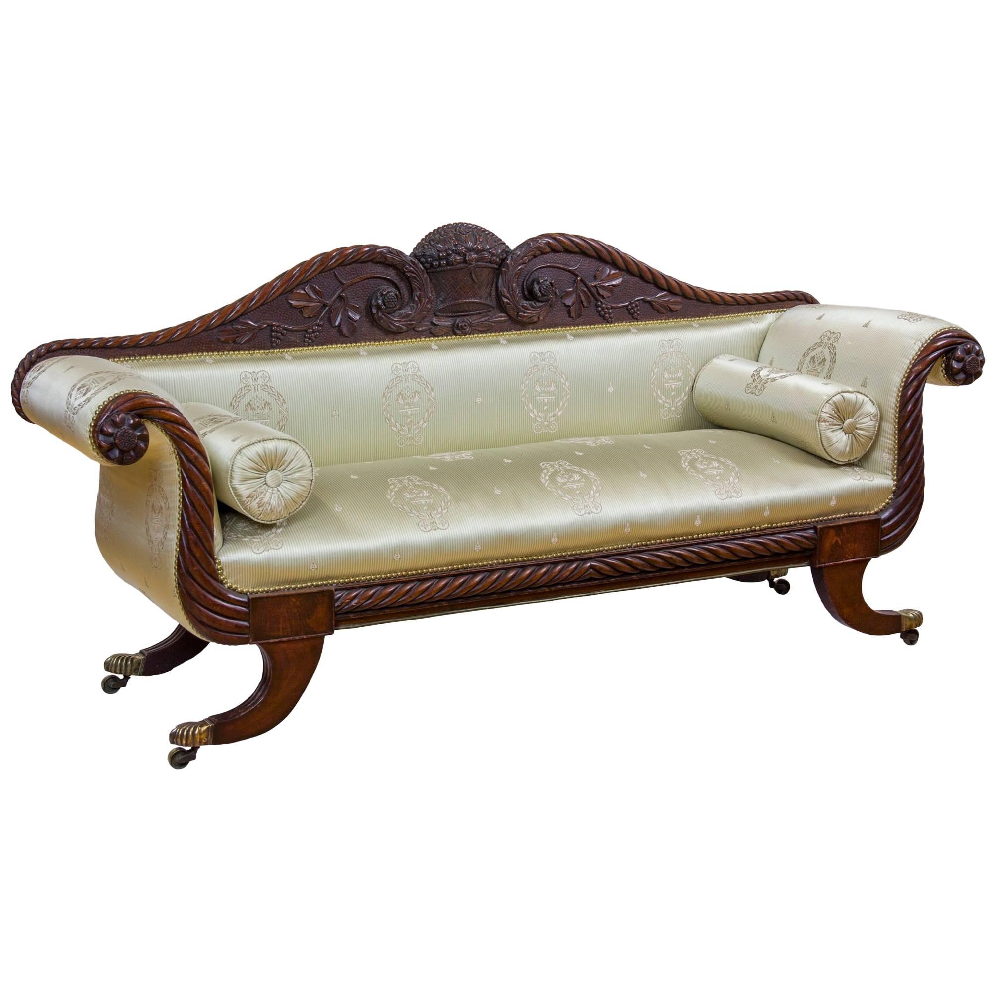 Carved Mahogany Classical Sofa, Salem circa 1815-1825 Attributed Samuel McIntire For Sale