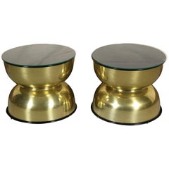 Pair of Brass Drum Form End Tables
