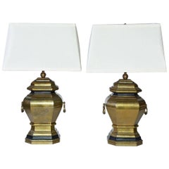 Vintage Brass Handled Lamps with Shades, Pair