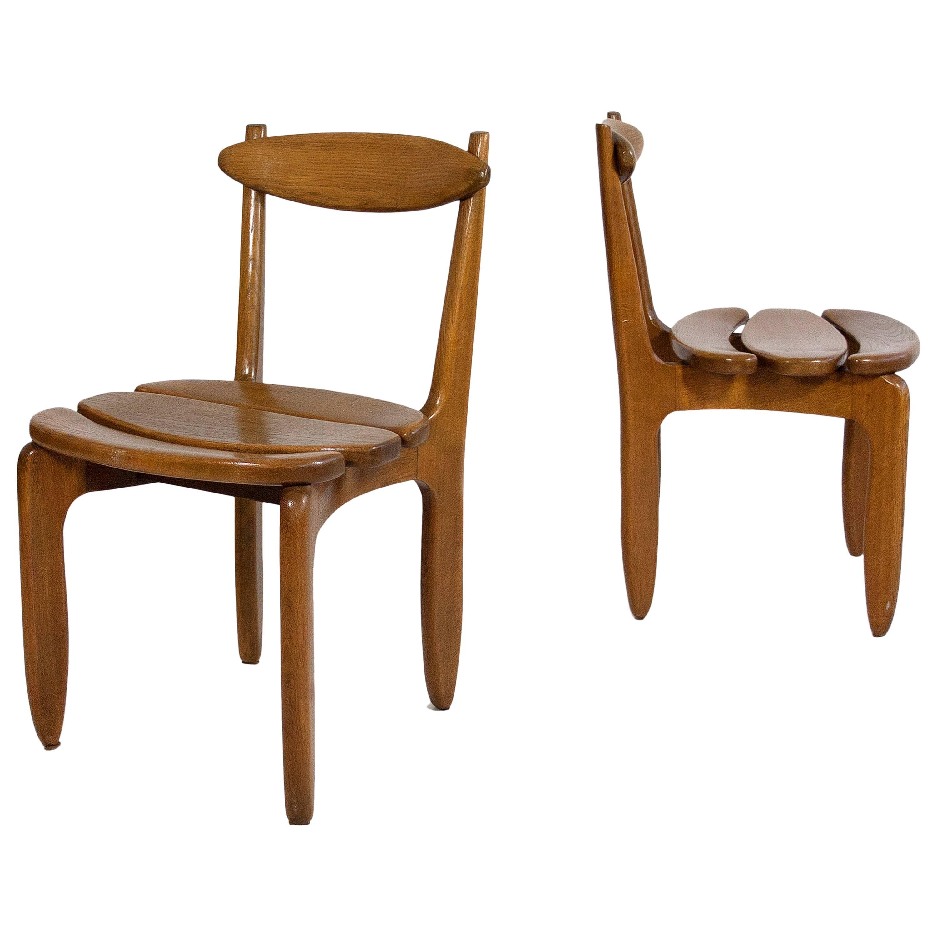 Pair of "Thierry" Oak Chairs by Guillerme et Chambron, circa 1960, France