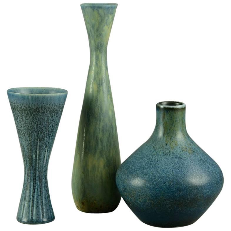 Three Vases with Blue Glaze by Carl Harry Stalhane for Rorstrand For Sale