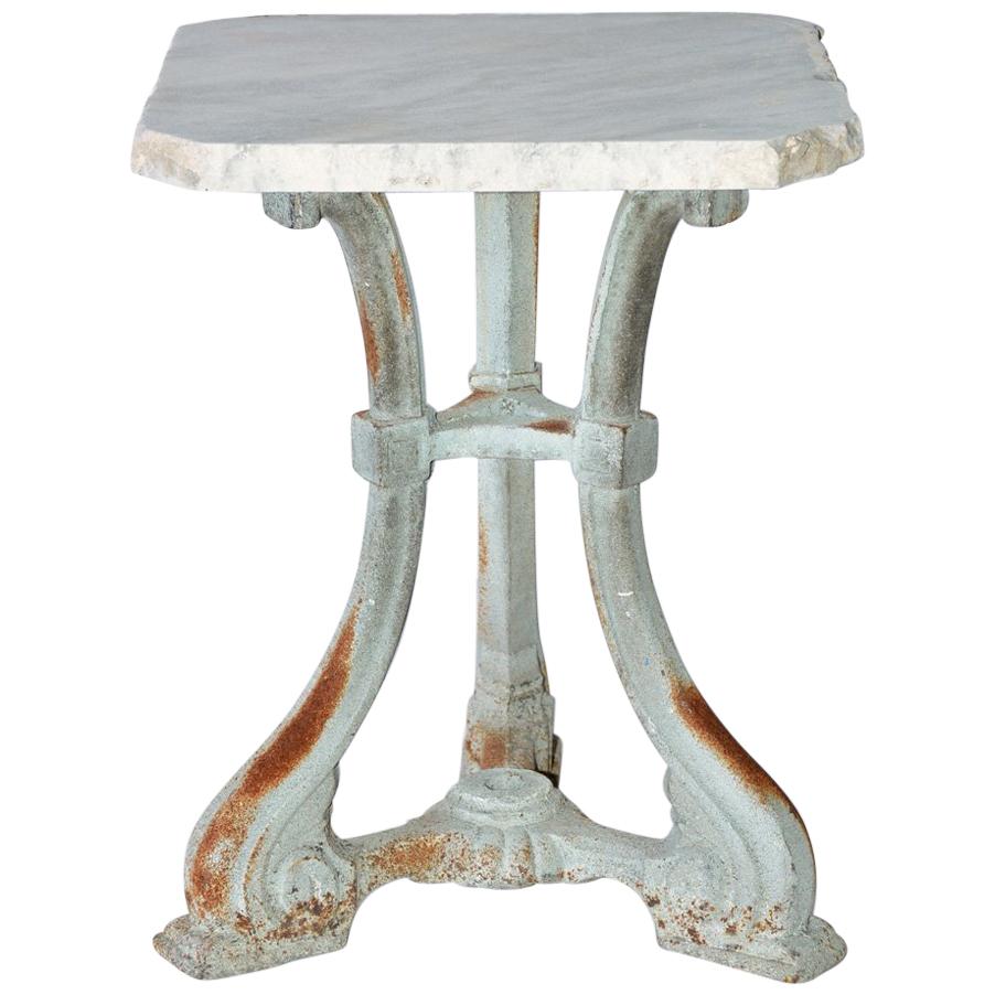 Small Victorian Painted Cast Iron Base Marble-Top Side Table