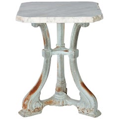 Small Victorian Painted Cast Iron Base Marble-Top Side Table