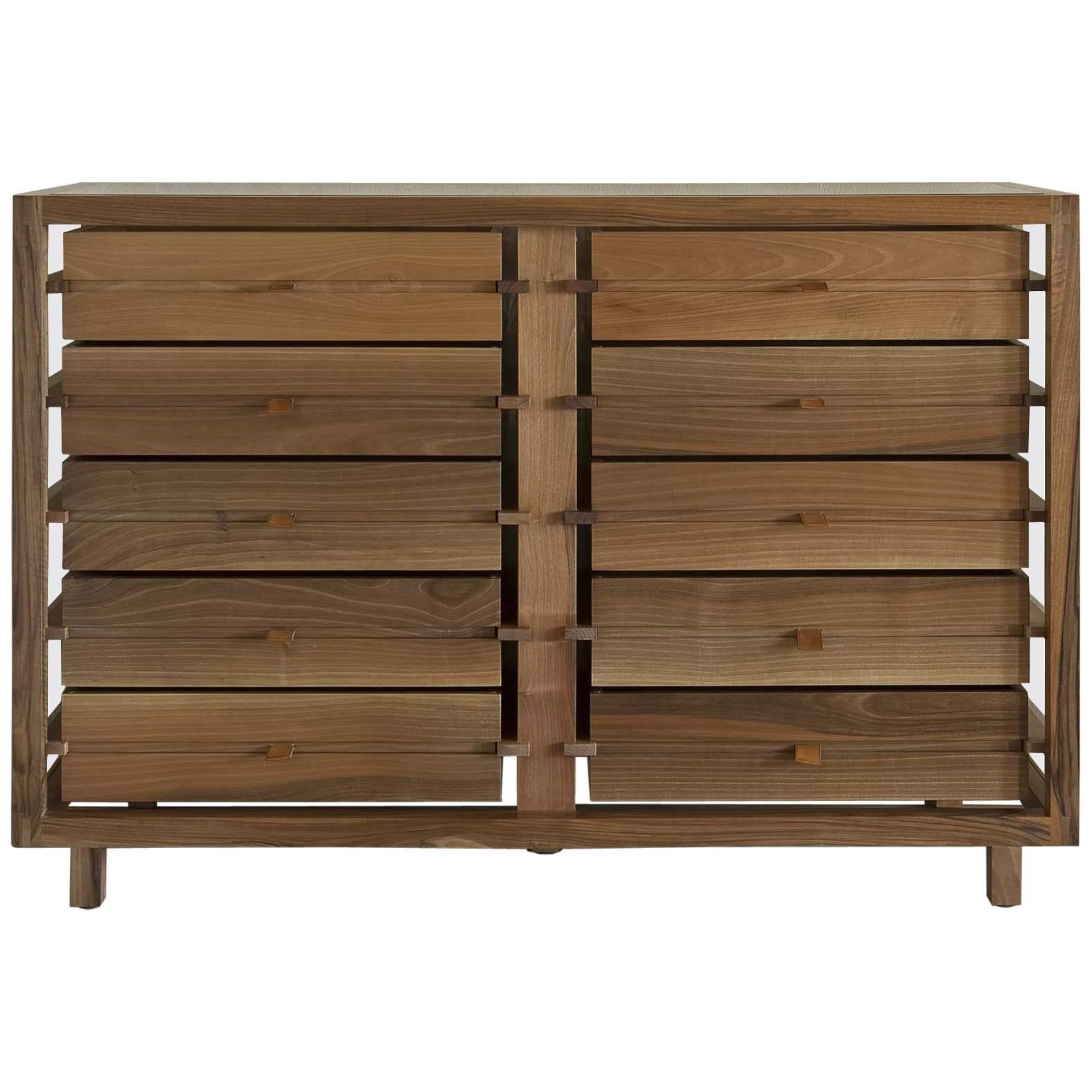 "Optimum" Glass and Walnut Chest of 10 Drawers by Stephane Lebrun for Dessie'