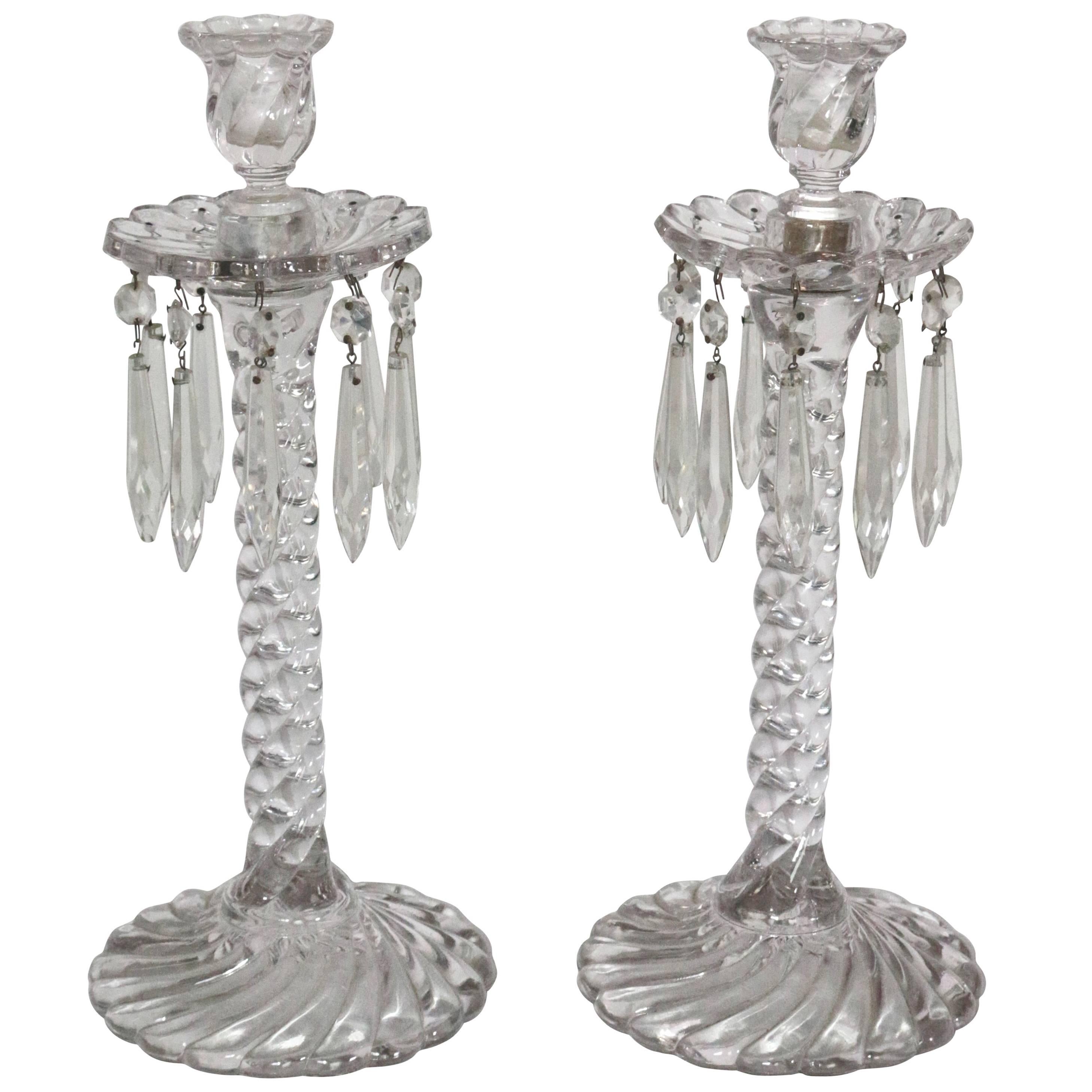 Baccarat Crystal Tall Pair of 19th Century Rope Twist Candlesticks