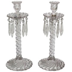 Antique Baccarat Crystal Tall Pair of 19th Century Rope Twist Candlesticks