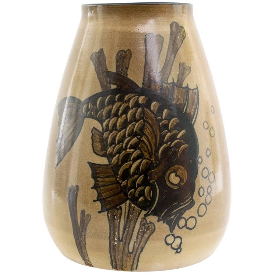 Vase à poisson unique de style scandinave moderne de Josef Ekberg, Gustavsberg, Suède
