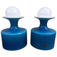 Pair of Blue Holmegaard Vases with Finials