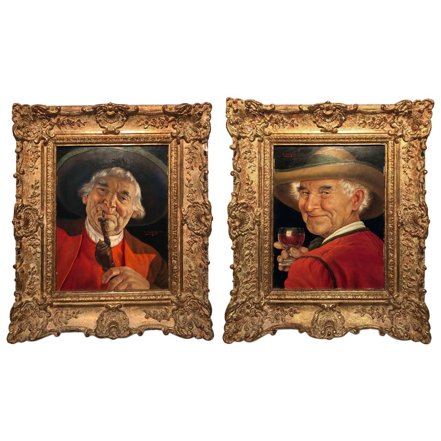 Erwin Eichinger Pair of Portraits of Tyrolean Countrymen