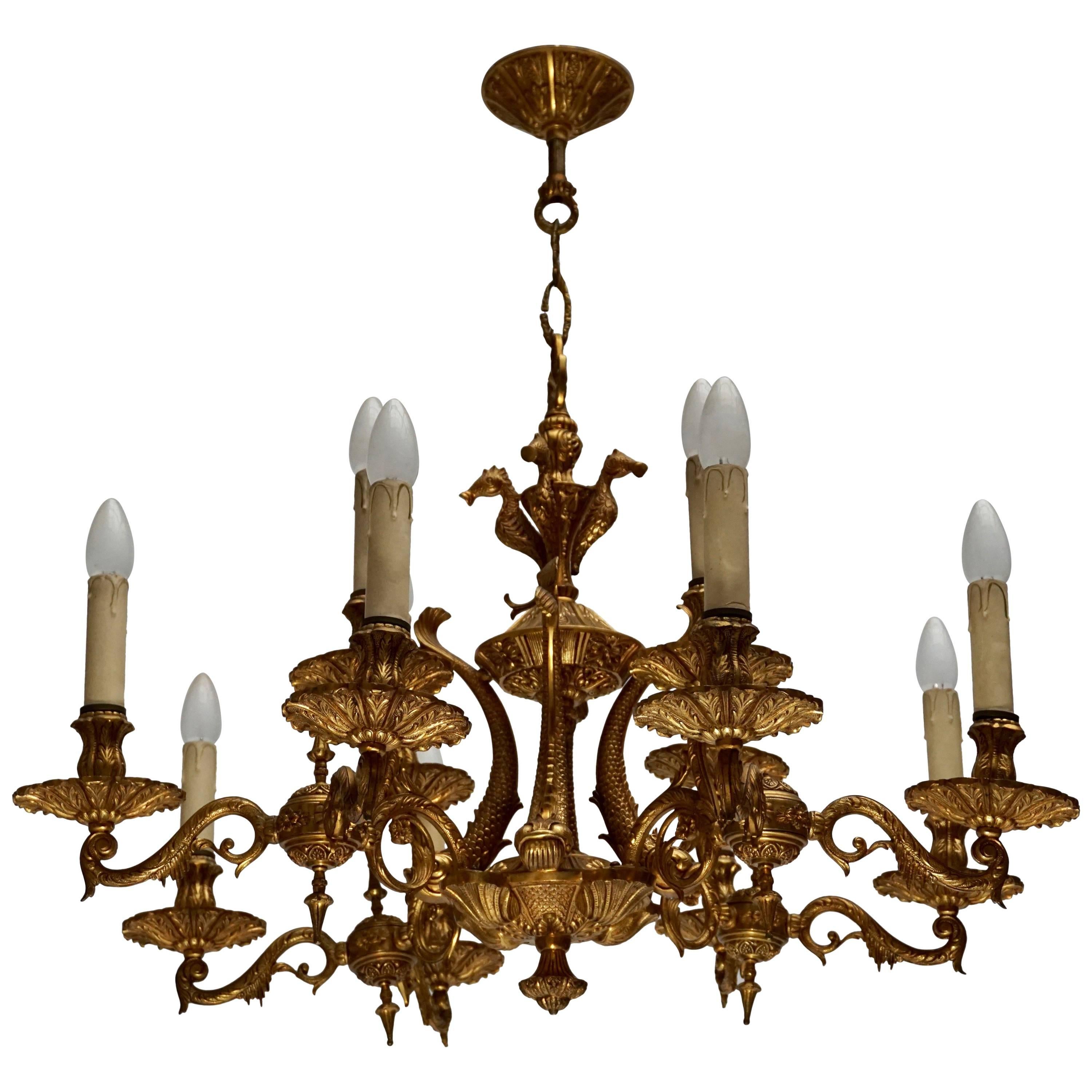 Beautiful and Elegant Solid Bronze Chandelier with Fishes in the Centre