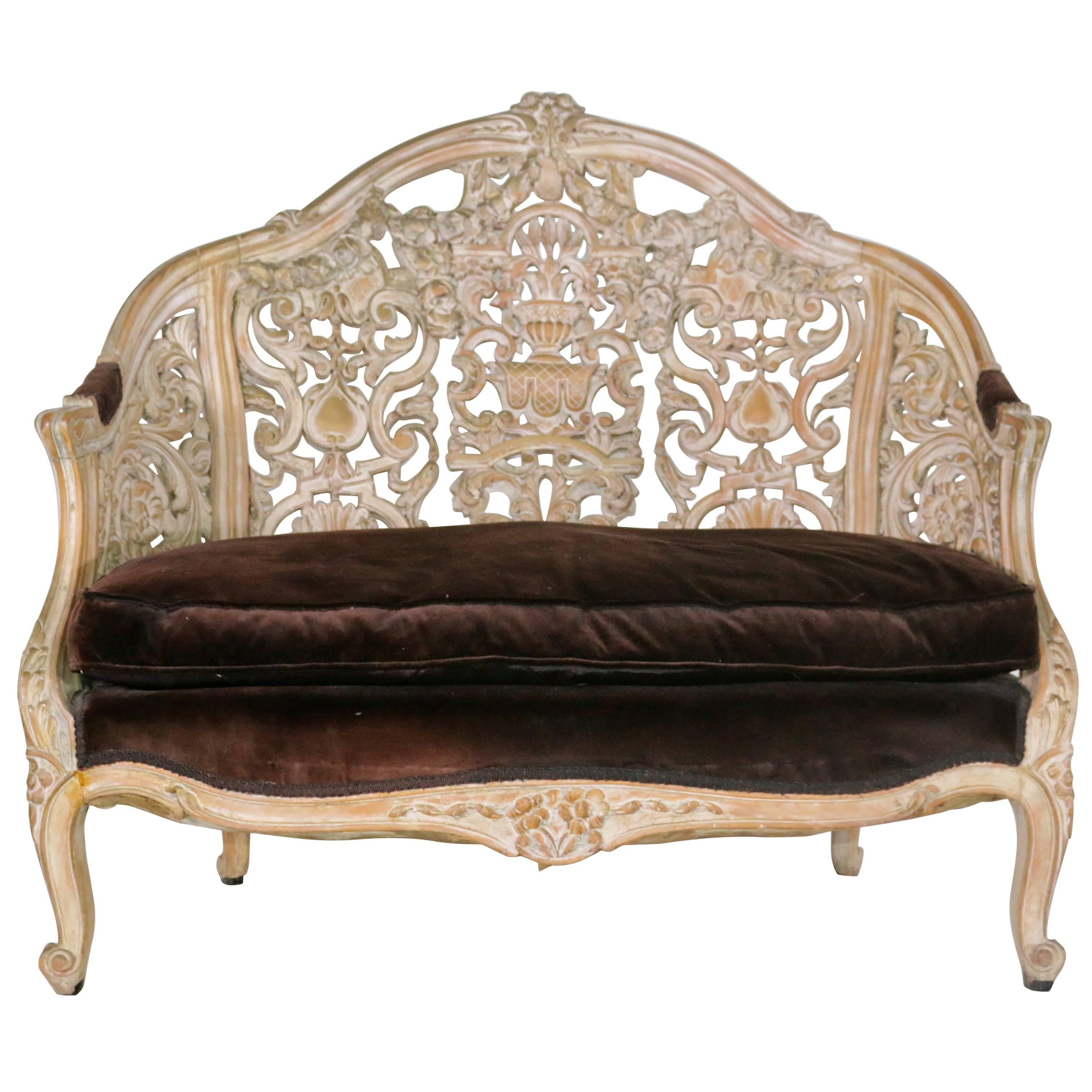 19th Century Italian Heavily Hand Carved Baroque Settee Sofa