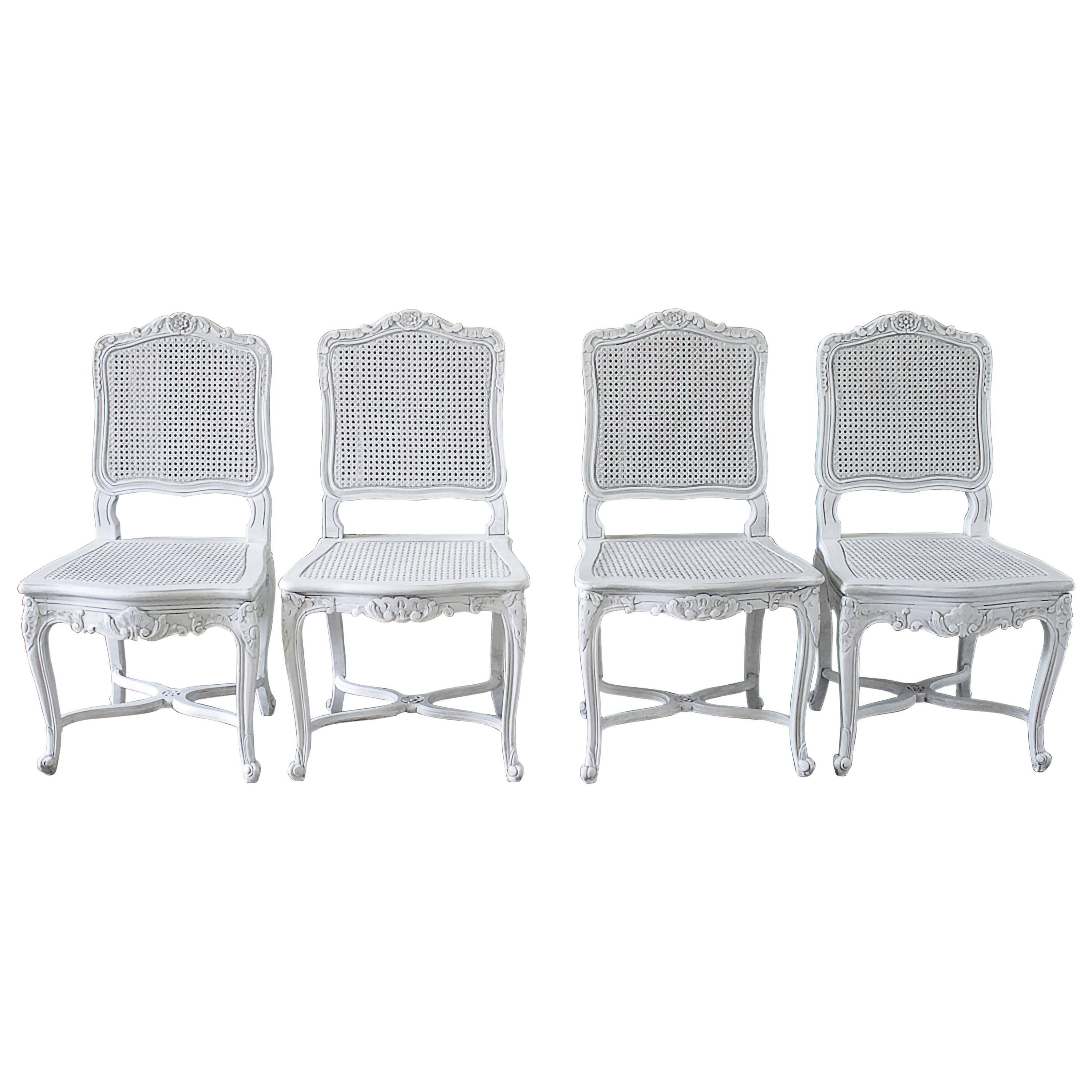 Seat of Four Antique French Country Style Cane Back Dining Chairs