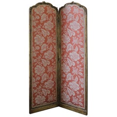 Vintage Early 20th Century Giltwood Two-Panel Dressing Screen in Scalamandre Silk