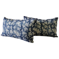Pair of Vintage Blue Batik Japanese Indigo Lumbar Pillows