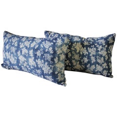 Pair of Vintage Blue Batik Japanese Indigo Lumbar Pillows