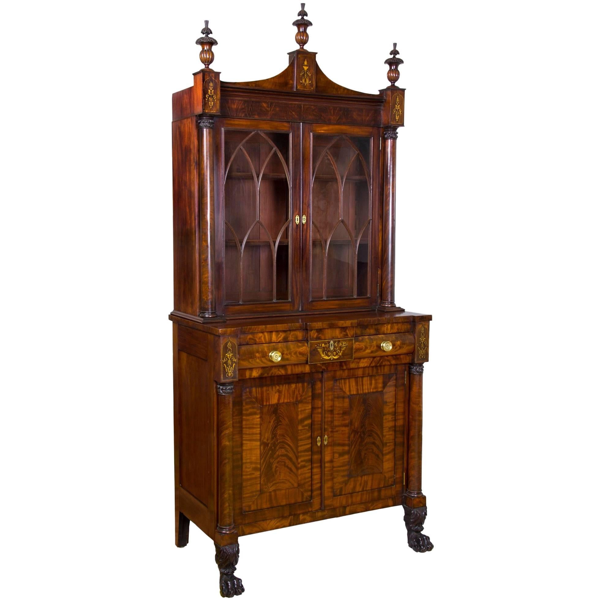 Classical Secretary Bookcase, New York, circa 1822-1824, Labeled Edward Holmes For Sale