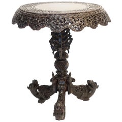Anglo-Indian Round Carved Wood Side Table, 19th Century