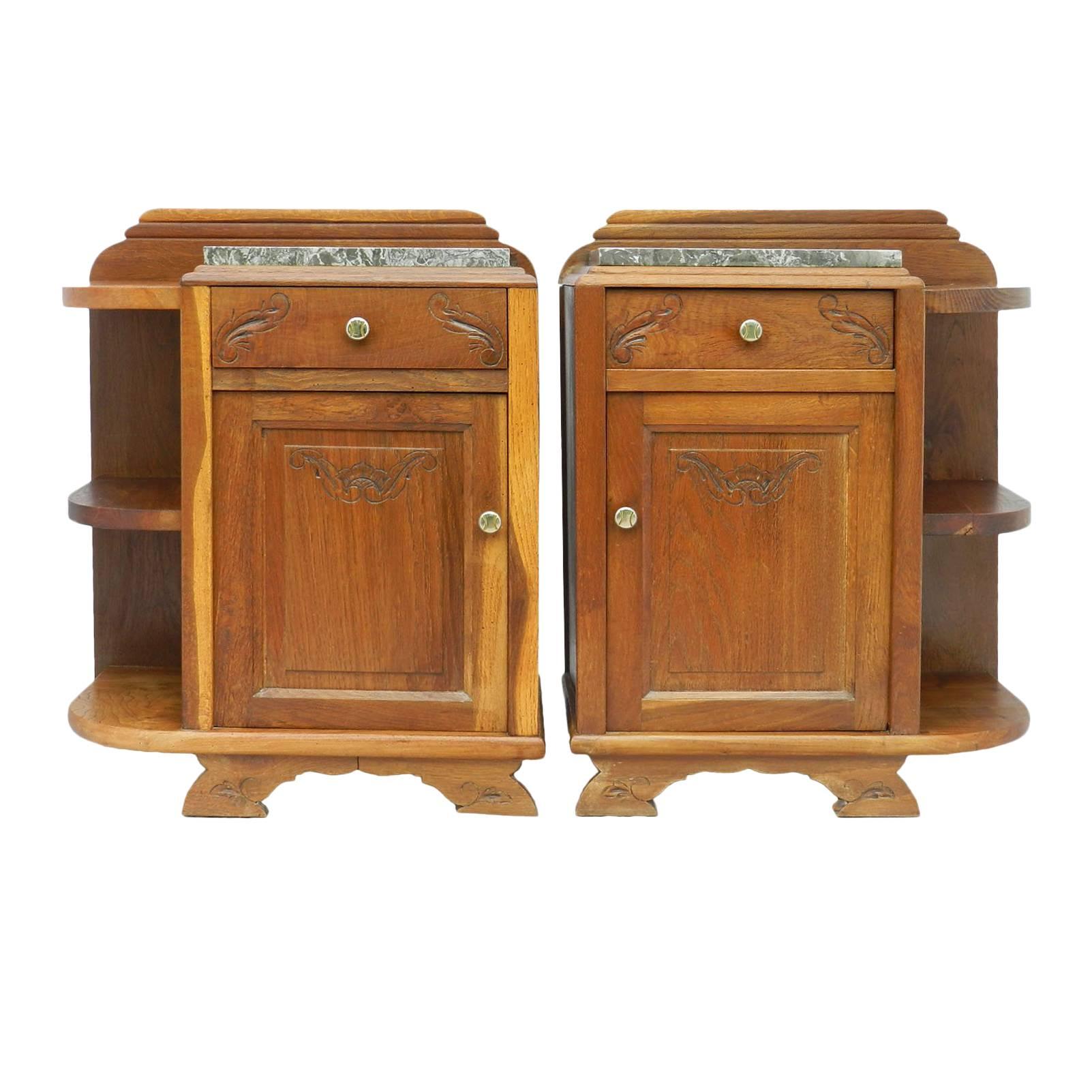 Pair of Art Deco Side Cabinets Bedside Tables Nightstand Book Shelves